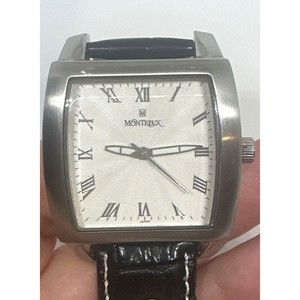 Montreux watch Silver tone glow in the dark hands black leather band square face